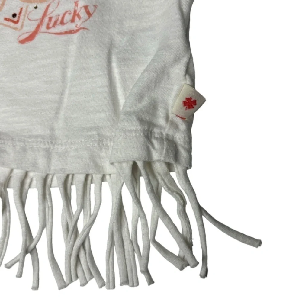 Lucky Brand Girls Top Size S‎ Short Sleeve Mandala Graphic Fringe Hem Tee Shirt